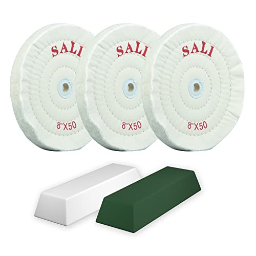 SALI 3er Pack Polierscheiben für Tischschleifer 200mm schwabbelscheibe Baumwolle 50 lagig Polierpaste Kit Perfekt für Metall, Auto, Schmuck, 16mm Dornloch Bohrmaschine, Winkelschleifer kompatibel von SALI