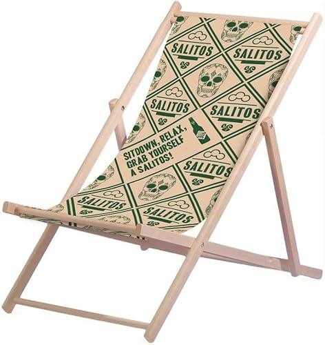 Salitos Liegestuhl Sand Beige-Grün aus Buchenholz dreifach verstellbar Beach Party Festival Sommer Relaxliege Garten Sonnenliege Strandliege von Salitos