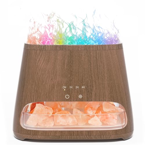SALKING Aroma Diffuser mit Salt Range Pakistan Leuchte, 7 Farben LED Flammeneffekt Diffusor für ätherische Öle, Ultraschall Aromatherapie Luftbefeuchter, Automatisch Abschalten, BPA-Frei, 150ml von SALKING