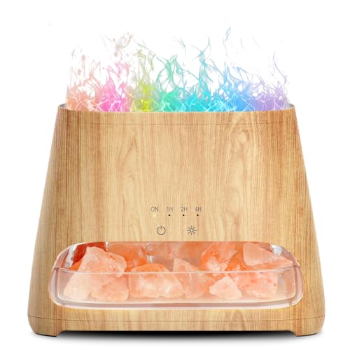 SALKING Aroma Diffuser mit Salt Range Pakistan Leuchte, 7 Farben LED Flammeneffekt Diffusor für ätherische Öle, Ultraschall Aromatherapie Luftbefeuchter, Automatisch Abschalten, BPA-Frei, 150ml von SALKING