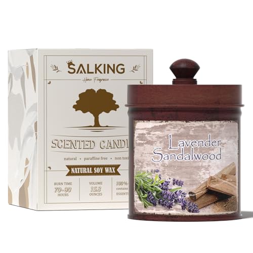 SALKING Duftkerzen, Lavendel und Sandelholz, Sojakerzen für zu Hause, Natürlichem Sojawachs und ätherischen Ölen, Holiday Jar Kerze, 90 Stunden Brennzeit, Geschenk, SOY WAX CANDLE von SALKING