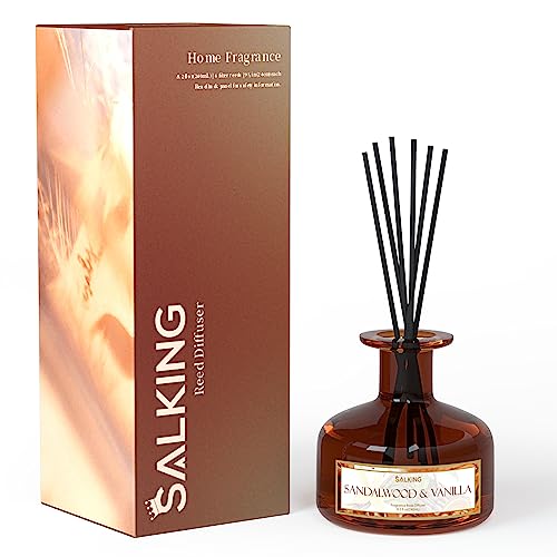 Salking Sandelholz & Vanille Raumduft Diffuser Stäbchen Duftöldiffusoren, Raumduft Diffuser mit Natürlich Ätherischen Öl, Intensiv Raumduft Set, 240ml mit Rattanstäbchen, fur Raum, Zuhausem, Büro, Spa von SALKING