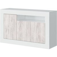 Highboard Thornton, Modernes Sideboard mit 3 Türen, Wohnzimmer-TV-Ständer-Buffet, cm 144x42h87, Weiß von SALONE