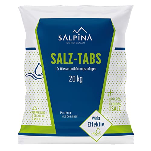 10 x SALPINA Salztabletten für Wasserenthärtungsanlagen 20kg im Sack (200kg), Entkalkung & Elektrolyse | hochreines Regeneriersalz (99,9% NaCl) mit Bester Löslichkeit für sauberes & weiches Wasser von SALPINA natürlich kraftvoll