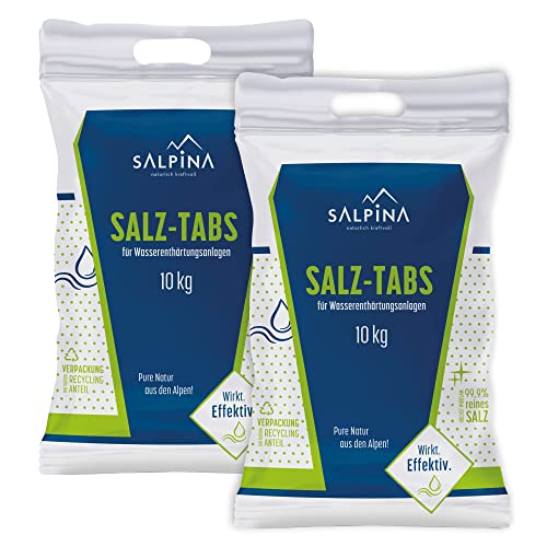 20 x SALPINA Salztabletten für Wasserenthärtungsanlagen 10kg im Sack (200kg), Entkalkung & Elektrolyse | hochreines Regeneriersalz (99,9% NaCl) mit bester Löslichkeit für sauberes & weiches Wasser von SALPINA natürlich kraftvoll