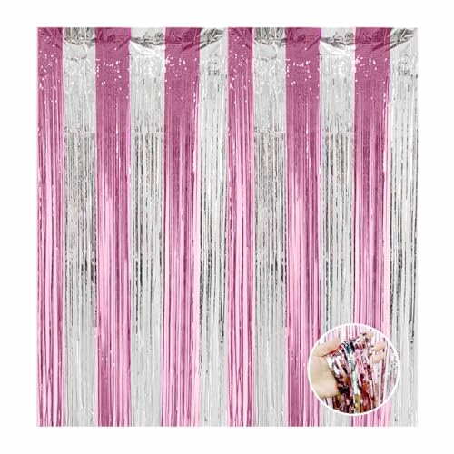 Lametta Vorhang,3 Stück 1m x 2m Glitzer Folien Fransen Lametta Vorhänge für Party Deko, Halloween, Weihnachten,Geburtstag Deko, Hochzeit Deko, Happy Birthday Deko, Baby Shower Deko（Roségold Silber） von SALPPLEA