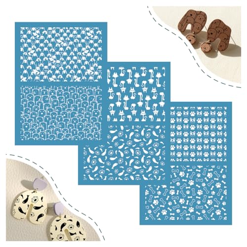 SALPPLEA 3 Stück Siebdruck-Schablonen für Polymer-Ton, 16,5 x 11,9 cm, Siebdruck aus Polymer-Ton, für DIY-Schmuckherstellung aus Polymer-Ton von SALPPLEA
