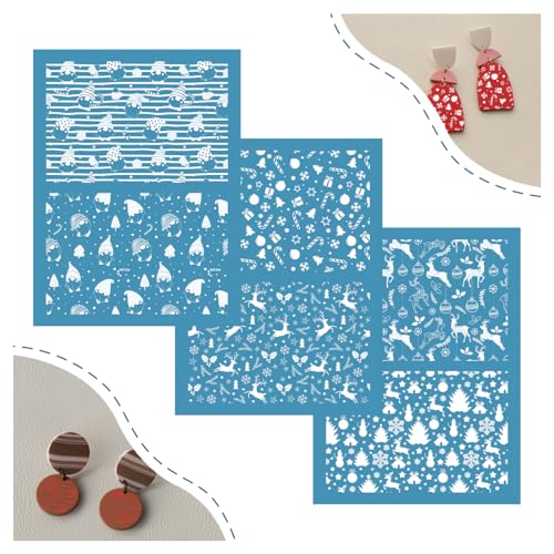 SALPPLEA 3 Stück Weihnachts-Siebdruck-Schablonen für Polymer-Ton, 16 x 11,9 cm, Weihnachtsmann-Schneeflocke, Polymer-Ton-Siebdruck, für DIY-Schmuckherstellung aus Polymer-Ton von SALPPLEA