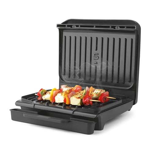 Salter ActiGrill Kompakt – 2-Portionen-Gesundheitsgrill, Schwimmendes Scharnier für dickere Speisen & tief gefüllte Paninis, Antihaft-Kochplatten, automatische Temperaturregelung, PFAS-frei, 850W von SALTER