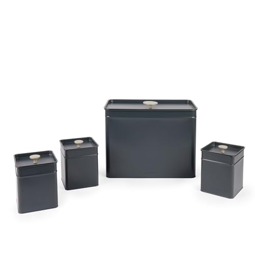 Salter BW12613EU7 Aufbewahrungskanister-Set – 4-teilige Küchenbehälter, Brot/Tee/Kaffee/Zucker, quadratische Organizer-Boxen, Einfache Reinigung, Frischhalten von Lebensmitteln, Marino, Blaugrau von SALTER