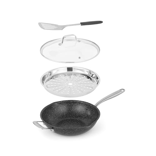 SALTER Megastone 28 cm Multifunktionspfanne – Antihaftbeschichtung, Glasdeckel, Backofen-/Spülmaschinengeeignet, Edelstahldampfer, Spatel, Induktionsgeeignet, 3.65 L Fassungsvermögen SALTER Megastone 28 cm Multifunktionspfanne – Antihaftbeschichtung, Glasdeckel, Backofen-/Spülmaschinengeeignet, Edelstahldampfer, Spatel, Induktionsgeeignet, 3.65 L Fassungsvermögen von SALTER