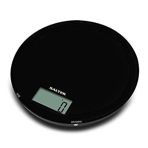 SALTER Mono Glas Küchenwaage, Leicht ablesbare LCD-Anzeige, gehärtete Glasplattform, Addier- und Wiegefunktion mit metrischen und imperialen Maßen, Aquatronikfunktion für ml oder fl.oz, schwarz von Marley