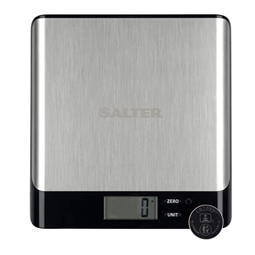 Salter 1052A SSBKDR Pro Digitale Küchenwaage - Edelstahl, Elektronisch Waage, 5kg Mit Tare-Funktion, Einfache Reinigung, Batterie Enthalten, Aquatronic-Funktion Zur Flüssigkeiten, LCD-Display von SALTER