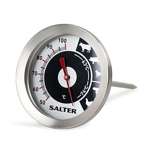 Salter 512 SSCR analog Fleischthermometer - Heißluft-Fritteusen-Sonde, Edelstahl Küchenthermometer, Deutliche Anzeige, 50-100°C, Röstung fleischthermometer fur grill, steak, 6.2 x 6.2 x 13cm von SALTER