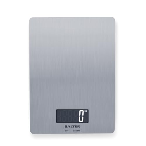 Salter 1103 SSDR Elektronische Digitale Küchenwaage - Max 5kg, Schlankes Kompaktes Design, LCD Display, Tare Funktion, Aquatronic fur Flüssigkeiten ml/fl.oz, Metrisch/Imperialen, Edelstahl Plattform von SALTER