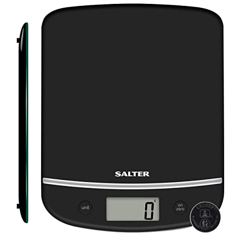 Salter 1056 BKDR Elektronische Digitale Küchenwaage - Max 5kg, Add & Weigh-Funktion, Aquatronic funktion Flüssigkeiten zu messen, Schlankes Kompaktes Design, Gut ablesbares LCD-Display waage, Schwarz von SALTER