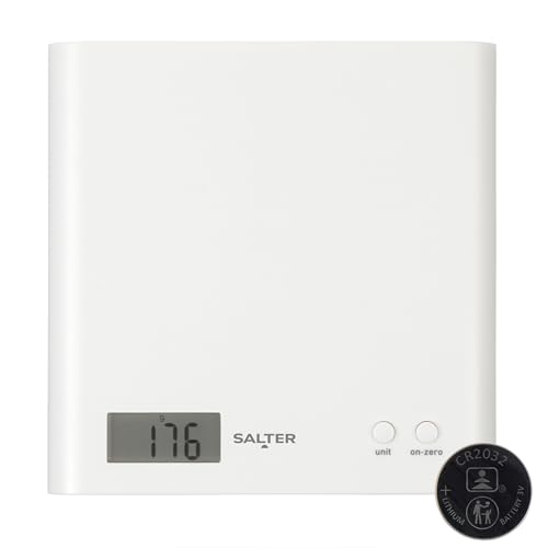 Salter 1066 WHDR15 digitale Küchenwaage weiß, schlankes design elektronische Waage für die Küche, LCD-Display, Zuwiegefunktion, einfach zu reinigen & platzsparend, max. Traglast 3kg von SALTER
