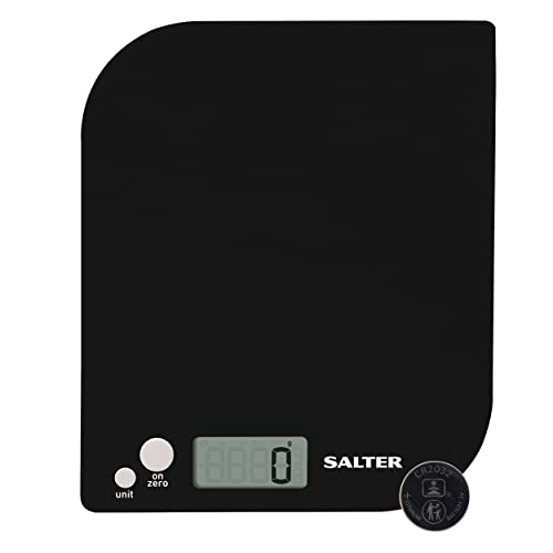 Salter 1177 BKWHDR Leaf Elektronische Waage - Backwaage mit Tara-Funktion, Lebensmittelwaage mit 5 kg Fassungsvermögen, kompakt, Batterien im Lieferumfang enthalten, Messung von Flüssigkeiten, schwarz von SALTER