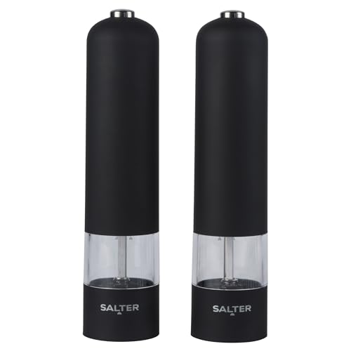 Salter 7524 BKXRUP elektrisch salzmühle/pfeffermühleset, Einhand-Bedienung, Keramikmechanismus, einstellbarer Mahl fein bis grob, Salz/Pfeffer Gewürzemühle, Weiches mattschwarzes, beleuchteter Sockel Salter 7524 BKXRUP elektrisch salzmühle/pfeffermühleset, Einhand-Bedienung, Keramikmechanismus, einstellbarer Mahl fein bis grob, Salz/Pfeffer Gewürzemühle, Weiches mattschwarzes, beleuchteter Sockel von SALTER