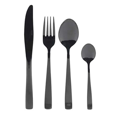 Salter BW05463 Regal 16-teiliges Besteckset 4 personen, essbesteck set 4 Tischaufstellungen, schwarz beschichtete Edelstahl Spiegeloberfläche, Handwäsche, glatter Rand, für Familie Party Restaurant von SALTER