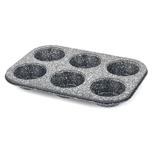 Salter BW07035BRMFOB Megastone Carbon Steel 6 Cup Muffin Pan, Baking Tray, Cake Tin, Non-Stick Coating, PFOA-Free, Oven Safe, Long-Lasting Bakeware, Strong & Durable von SALTER