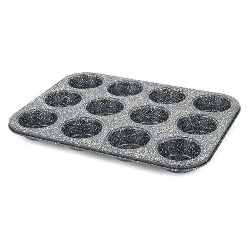 SALTER BW070381EU7 Megastone 12 Cup Muffin-Backblech - Kohlenstoffstahl Kuchenform, Antihaftbeschichtung, PFOA-frei, Backofenfest, langlebiges Backwerkzeug, stark und langlebi von SALTER