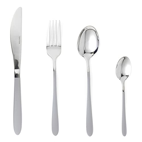 Salter BW07831TK 16-teiliges Besteckset Edelstahl - 4 Personen, poliertes, modernes Design Essbesteck, mit Messern, Gabeln, Löffeln, Teelöffeln, für Haus/Party/Restaurant, Naturals, Grau/Silber von SALTER