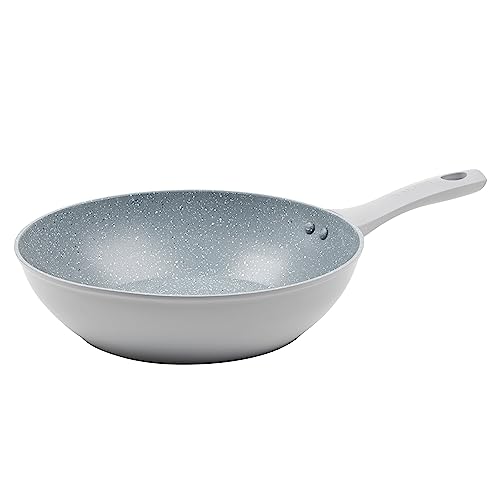 Salter BW11614TE Marmor-Bratpfanne - Antihaft-Wok, korrosionsbeständiges, geschmiedetes Aluminium, spülmaschinenfest, induktionsgeeignet, gesund essen mit wenig oder ohne Öl, 28 cm, Grau von SALTER