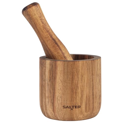 Salter BW12197EU7 Toronto Pisle & Mörser Set - Acacia-Holz Große Schüssel Und Schleifmaschine, Handbrecher für Lebensmittel, Kräuter, Gewürze, Samen, Pesto, solides Holz, Mörtel mit 11 cm Durchmesser von SALTER