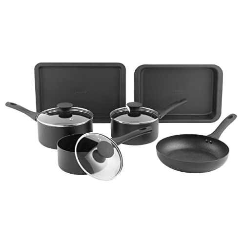 Salter BW12305EU7 6-teiliges Kochgeschirr-Set „Premium Essentials“ mit Antihaftbeschichtung, PFOA-frei, induktionsgeeignet, 16-, 18-, 20-cm-Töpfe mit Deckeln, 27-cm-Bratpfanne, Back- und Bratblech von SALTER