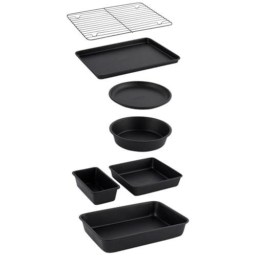 SALTER Bakes 7-teiliges Backgeschirr Set, Antihaftbeschichtet, Backblech, Kuchenform, Tortenform, Brownie-Pfanne, Bratdose, Kühlregal, Backutensilien, Ofensicher bis 220°C, Kompakte Lagerung, Schwarz SALTER Bakes 7-teiliges Backgeschirr Set, Antihaftbeschichtet, Backblech, Kuchenform, Tortenform, Brownie-Pfanne, Bratdose, Kühlregal, Backutensilien, Ofensicher bis 220°C, Kompakte Lagerung, Schwarz von SALTER