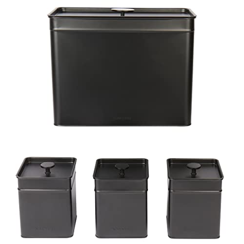 Salter BW12614EU7 Kuro Aufbewahrungskanister-Set – 4-teilige Küchenbehälter, Brot/Tee/Kaffee/Zucker, quadratische Organizer-Boxen, Einfache Reinigung, Frischhalten von Lebensmitteln, Schwarz von SALTER