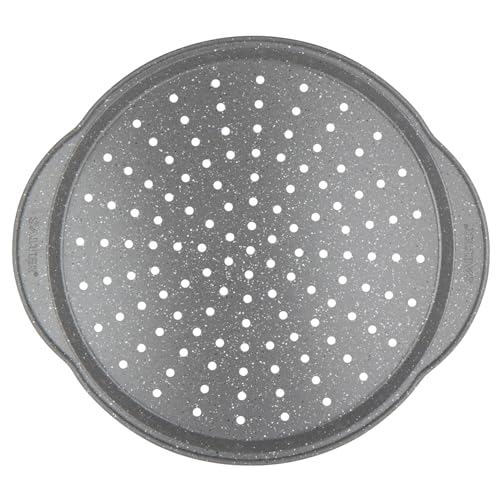 SALTER BW12809EU7 Marblestone 37 cm Pizza-Tablett - Antihaft-Backblech mit Griffen, löchrige Unterseite für ein gleichmäßiges Garen, Ofenfest bis 220°C, Ofenware aus Kohlenstoffstahl von SALTER