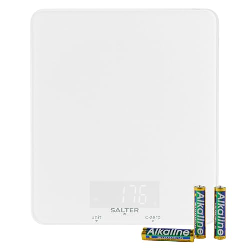 Salter Boston Küchenwaage - 5 kg Kapazität, Add & Weigh Tara-Funktion, Aquatronic, leicht ablesbares beleuchtetes Display, 1 g Schritte, schlankes Design, ml/fl.oz/lb, Ice White Shimmer Salter Boston Küchenwaage - 5 kg Kapazität, Add & Weigh Tara-Funktion, Aquatronic, leicht ablesbares beleuchtetes Display, 1 g Schritte, schlankes Design, ml/fl.oz/lb, Ice White Shimmer von SALTER
