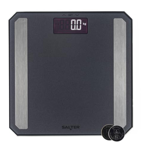 Salter Digitale Analysewaage – Mattschwarze Badezimmerwaage, Körperfett/Wasser, Muskelmasse, Knochenmasse, BMR & BMI, LCD-Anzeige, 180 kg, Speicher für 8 Benutzer, Athletenmodus, mattierte Oberfläche von SALTER