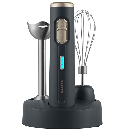 Salter EK5394BGRY 2-in-1 kabelloser Mixer - Inklusive Edelstahl-Ballonbesen & Mischstab-Aufsätzen, wiederaufladbarer 10,8-V-Akku, rutschfester Boden, LED-Lichtanzeige, Typ-C-Ladekabel von SALTER