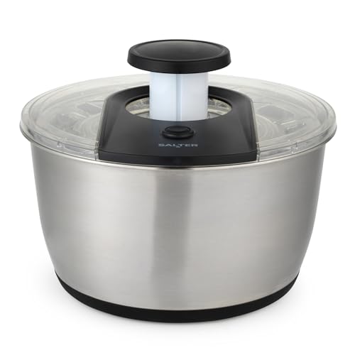 Salter Expert Salatschleuder – 6 Liter, Doppelfunktions-Schüssel mit Abtropfer, Waschen, Trocknen & Servieren, Salattrockner, Verriegelbare Pumpe für einfache Lagerung, Rutschfester Boden von SALTER