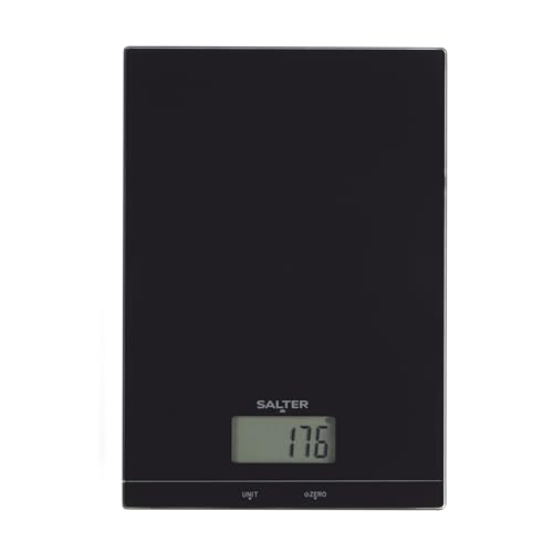Salter Glass Elektronische Küchenwaage – digitale Backwaage, Tara-Funktion hinzufügen und wiegen, LCD-Display, misst Flüssigkeiten, 5 kg Kapazität, leicht zu reinigen, Kochen, SA00450BCFEU12 von SALTER