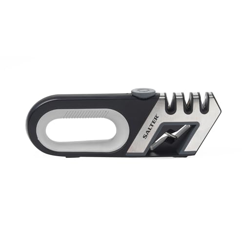 Salter Professional BW11674EU7 Manuelle Messerschärfer mit Griff, 4-in-1 Klingenschärfer, Diamant und keramikstab, verstellbarer Wolfram fur Küchenscheren und Messer, rutschfest Messerschleifer von SALTER