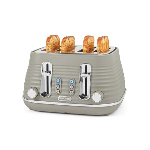 Salter Ripple 4-Scheiben-Toaster - Auftauen, Aufwärmen, Abbrechen, breite Toastschlitze, Bagels/Crumpets, 6 Bräunungsstufen, herausnehmbare Krümelschale, High-Lift, selbstzentrierend, strukturiertes Salter Ripple 4-Scheiben-Toaster - Auftauen, Aufwärmen, Abbrechen, breite Toastschlitze, Bagels/Crumpets, 6 Bräunungsstufen, herausnehmbare Krümelschale, High-Lift, selbstzentrierend, strukturiertes von SALTER