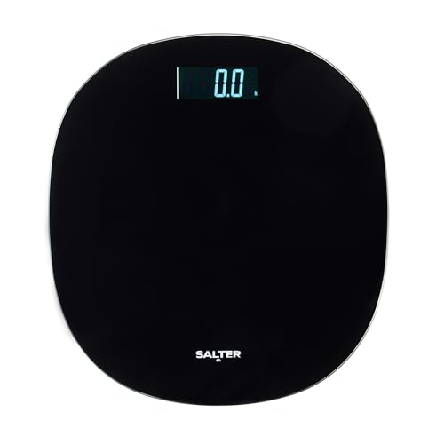 Salter Rundwaage für das Badezimmer – 180 kg Kapazität, Digitales LCD-Display, Step-On, Sofortige Messwerte, Runde Form, Schwarze Glasplattform, 0.1 kg Präzision von SALTER