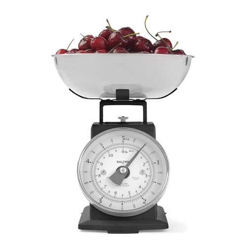 Salter zeitlose mechanische Küchenwaage – 5 kg Kapazität, 1 Liter spülmaschinenfeste Schüssel, Backwaage, klassisches Design, leicht lesbares großes Zifferblatt, 22 cm Höhe, Schwarz von SALTER