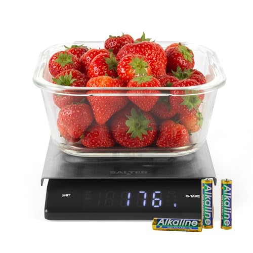 Salter Schrägdisplay Küchenwaage – Lebensmittel Wiegen, 5 kg, Aquatronic/Misst Flüssigkeiten, Add & Weigh, Leicht Ablesbar, LED-Display, Edelstahlplattform, Kompakt/Präzise, Schwarz Salter Schrägdisplay Küchenwaage – Lebensmittel Wiegen, 5 kg, Aquatronic/Misst Flüssigkeiten, Add & Weigh, Leicht Ablesbar, LED-Display, Edelstahlplattform, Kompakt/Präzise, Schwarz von SALTER