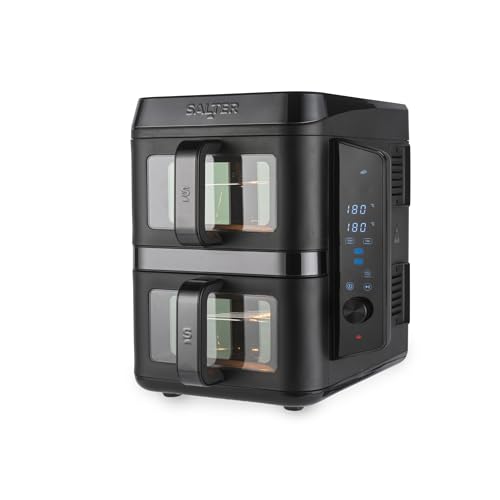 Salter VertiCook View Heißluftfritteuse - Vertikale Doppelschublade, Kochen auf 4 Ebenen, 9L Kapazität in 2 x 4.5L Körben, platzsparend, 12 Kochfunktionen mit Synchronisation & Anpassung, PFAS-frei Salter VertiCook View Heißluftfritteuse - Vertikale Doppelschublade, Kochen auf 4 Ebenen, 9L Kapazität in 2 x 4.5L Körben, platzsparend, 12 Kochfunktionen mit Synchronisation & Anpassung, PFAS-frei von SALTER