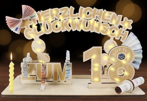 SALUOKE 18 Geburtstag Geldgeschenke mit LED Lichterkette, Geschenke zum 18 Geburtstag Frau & Mann, Holz 18 Geburtstag Deko SALUOKE 18 Geburtstag Geldgeschenke mit LED Lichterkette, Geschenke zum 18 Geburtstag Frau & Mann, Holz 18 Geburtstag Deko von SALUOKE