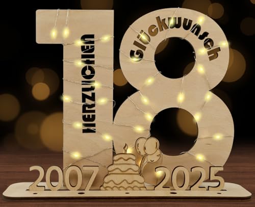 SALUOKE 2025 18 Geldgeschenke Geburtstag mit LED Lichterkette, 18 Geburtstag Geschenk für Frauen & Männer, Holzschild Gästebuch zum 18. Geburtstag, 18 Geburtstag Deko SALUOKE 2025 18 Geldgeschenke Geburtstag mit LED Lichterkette, 18 Geburtstag Geschenk für Frauen & Männer, Holzschild Gästebuch zum 18. Geburtstag, 18 Geburtstag Deko von SALUOKE