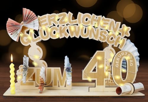 SALUOKE 40 Geburtstag Geldgeschenke mit LED Lichterkette, Geschenke zum 40 Geburtstag Frau & Mann, Holz 40. Geburtstag Deko SALUOKE 40 Geburtstag Geldgeschenke mit LED Lichterkette, Geschenke zum 40 Geburtstag Frau & Mann, Holz 40. Geburtstag Deko von SALUOKE