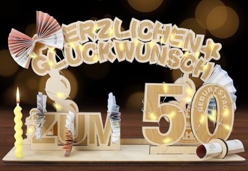 SALUOKE 50 Geburtstag Geldgeschenke mit LED Lichterkette, Geschenke zum 50. Geburtstag für Frau & Mann, Holz 50 Geburtstag Deko SALUOKE 50 Geburtstag Geldgeschenke mit LED Lichterkette, Geschenke zum 50. Geburtstag für Frau & Mann, Holz 50 Geburtstag Deko von SALUOKE