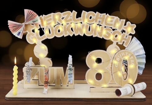 SALUOKE 80 Geburtstag Geldgeschenke mit LED Lichterkette, Geschenke zum 80 Geburtstag Frau & Mann, Holz 80 Geburtstag Deko SALUOKE 80 Geburtstag Geldgeschenke mit LED Lichterkette, Geschenke zum 80 Geburtstag Frau & Mann, Holz 80 Geburtstag Deko von SALUOKE