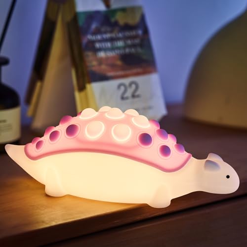 SALUOKE Nachtlampe Kinder, Dinosaurier Nachtlicht Kinder, 7 Farben Stilllicht Dimmbar mit Timer, Touch-Steuerung Silikon Nachtlicht Baby, USB-Aufladbar Led Nachtlampe, Nachtlicht Kinderzimmer Deko von SALUOKE